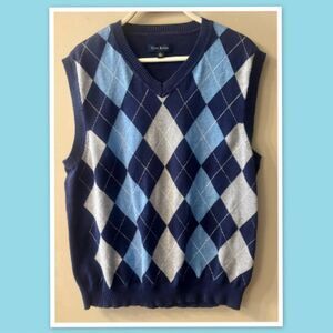 Men's Club Room Sweater Vest - Mens  Pullover Knit Vest - Size Large - Blue/Gray